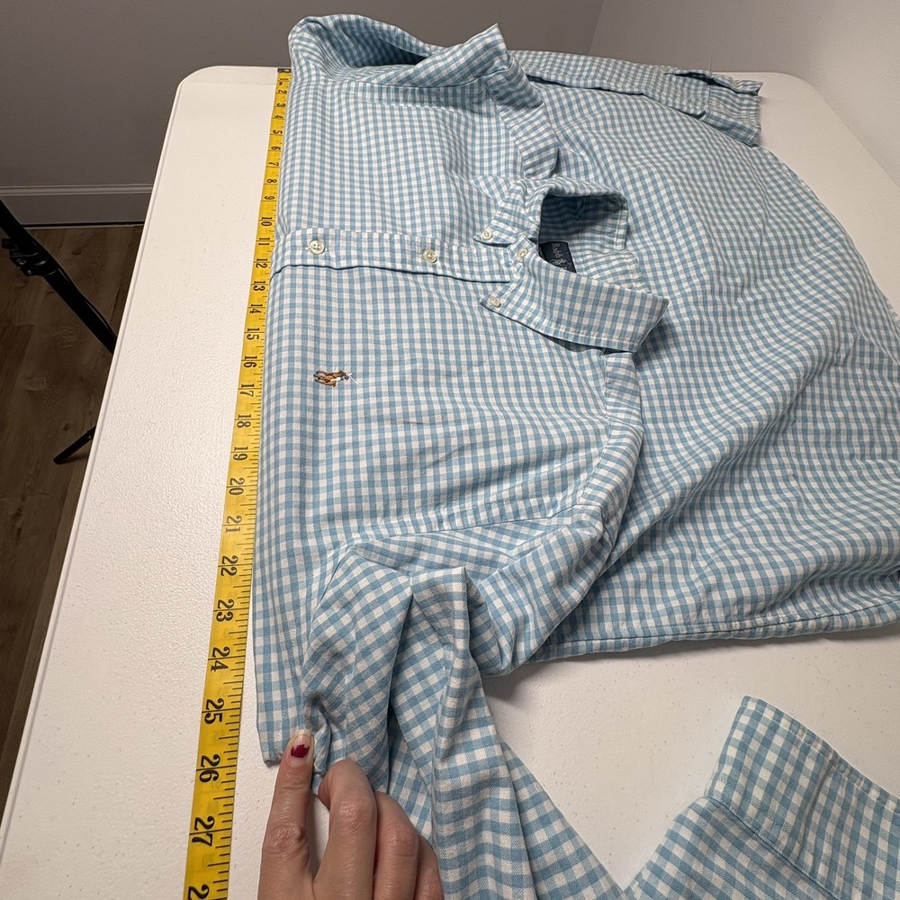 Ralph Lauren Men Gingham Check Shirt Size XL Light Blue‎ Long Sleeve Button Down - Picture 8 of 10